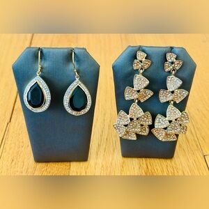 2 Pairs Long Earrings Inlaid with Stones